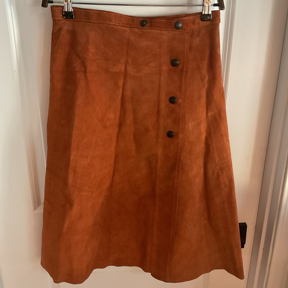 Hudson’s - Snap Front Genuine Leather Skirt - Rust - Ladies Size Small